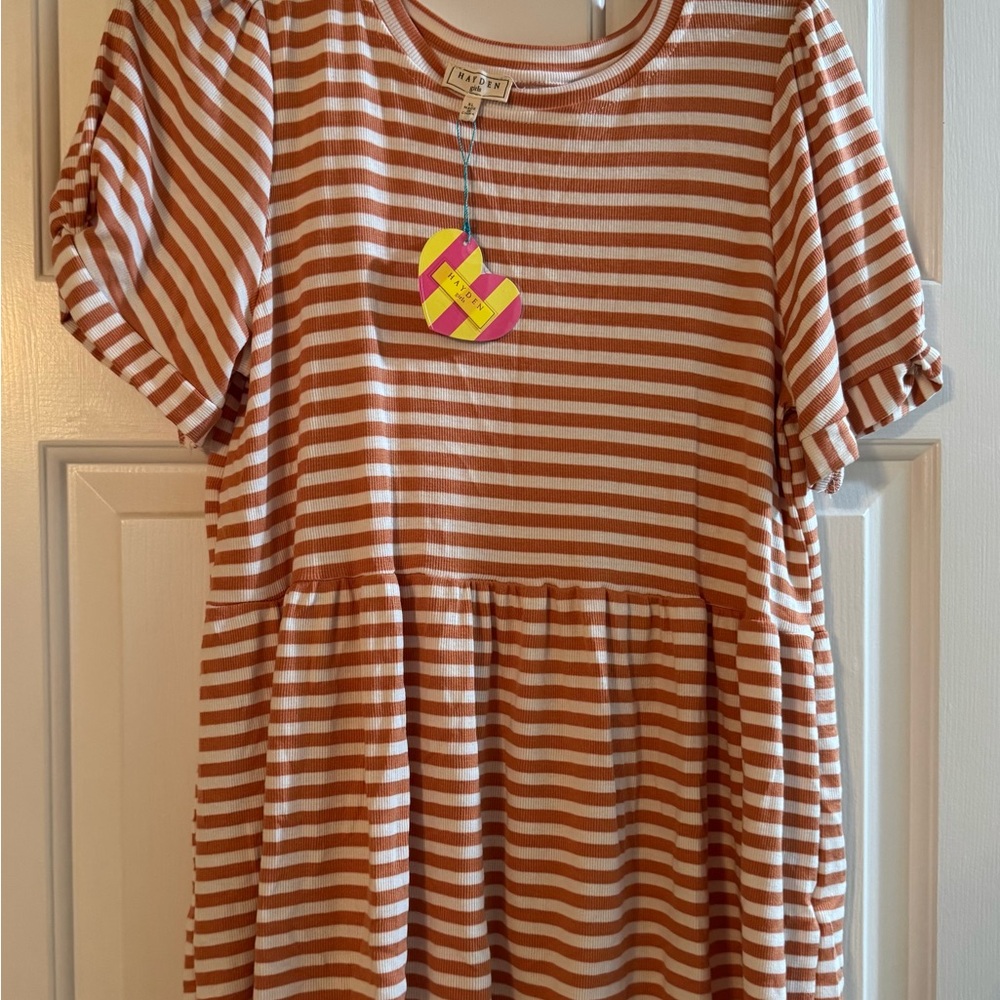 Hayden Girls Cinnamon and White Striped Tee